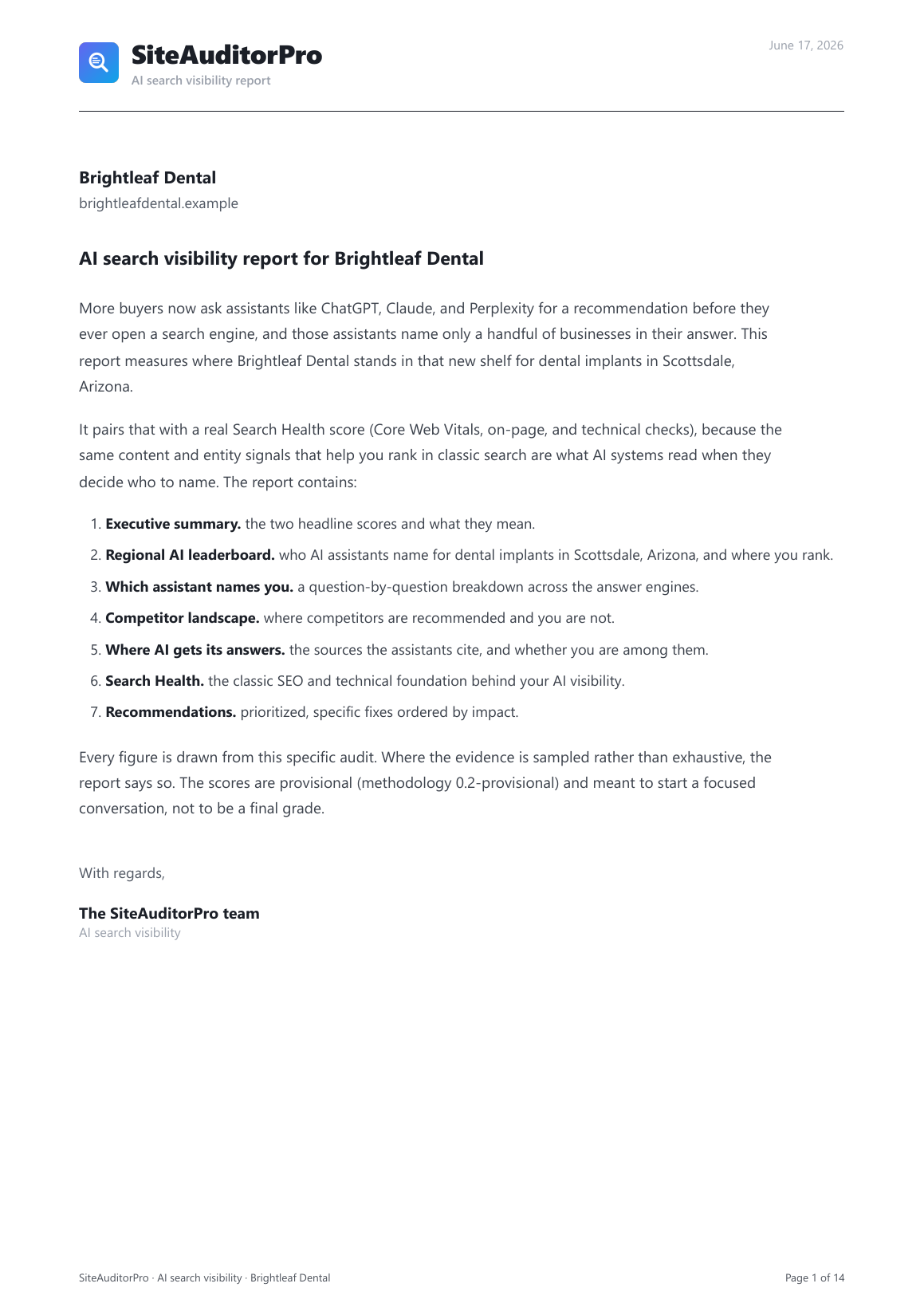 Report cover letter